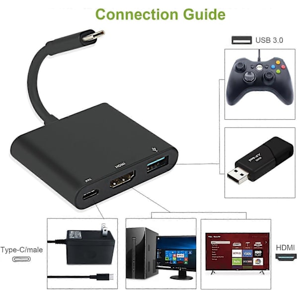 Team 4K 1080 HDMI-sovitin Switchille, 3-in-1 multiport USB 3.0 PD-laturi TV-telakka, USB Type C -muunninkaapeli Switchille/Samsung S-sarjalle/Huawei Matelle