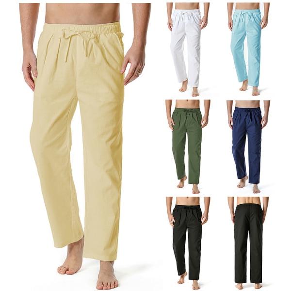Menn Vanlige rett ben Uformelle bukser Yoga Beach Løs elastisk midjeunderdel khaki XL