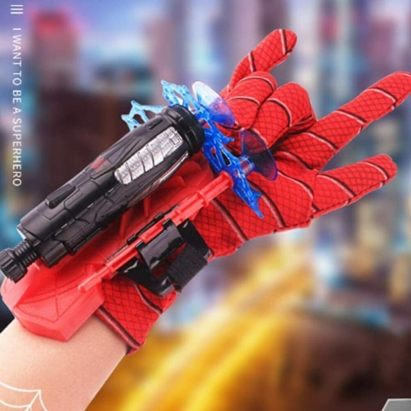 Laukaisulelu + Ilmaiset Spiderman-asuhanskat Spider-Man Web Shooter Dart Blaster