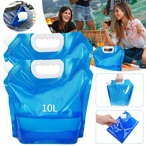2-Pack 10L sammenleggbar vannbærerbeholder Oppbevaringspose Sammenleggbar drikkevannspose
