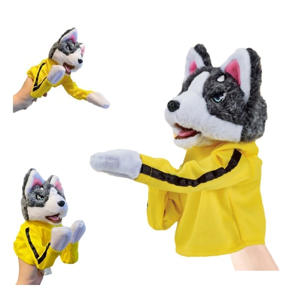 Kung Fu Animal Toy Husky Gloves Doll Children's Game Plush Toys, Stuffed Hand Puppet Dog Action Toy, Boxing Interactive Tricky Toy Gift for Kids 1pcs