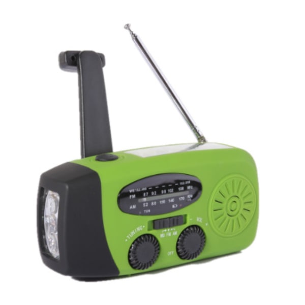 Bärbar solradio med väder AM/FM/NOAA, generator med handvev, 2000 mAh uppladdningsbar power , USB mobilladdare Green