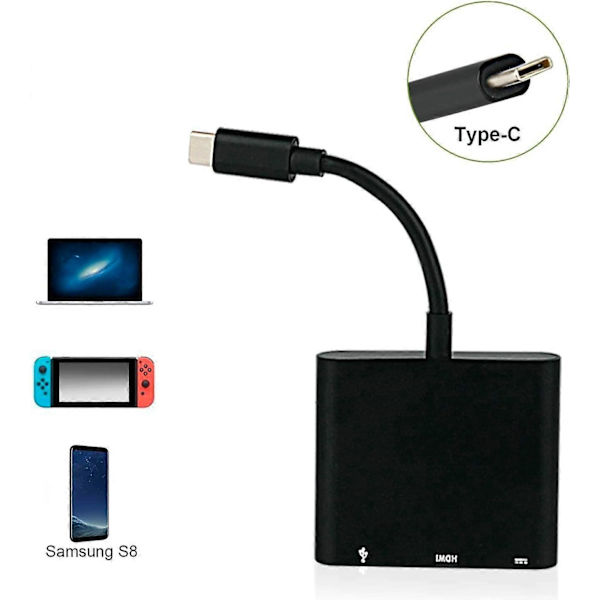 Team 4K 1080 HDMI-sovitin Switchille, 3-in-1 multiport USB 3.0 PD-laturi TV-telakka, USB Type C -muunninkaapeli Switchille/Samsung S-sarjalle/Huawei Matelle