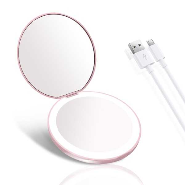 Laddningsbar bärbar LED-sminkspegel med ljus, hopfällbar fickspegel, bärbar presentspegel