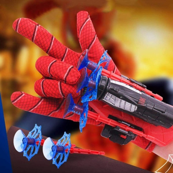 Laukaisulelu + Ilmaiset Spiderman-asuhanskat Spider-Man Web Shooter Dart Blaster