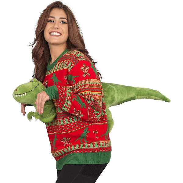 Unisex 3D T-rex Röd Och Grön Jumper Ugly Christmas Sweater Herr Dam Xmas Costume L L
