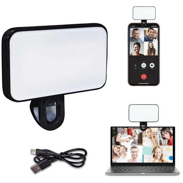 Bærbar Genopladelig LED Ringlampe, 3 Lystilstande, USB- og Batteridrevet, Egnet til Telefon, Zoom-konference, Clip-on, Justerbar
