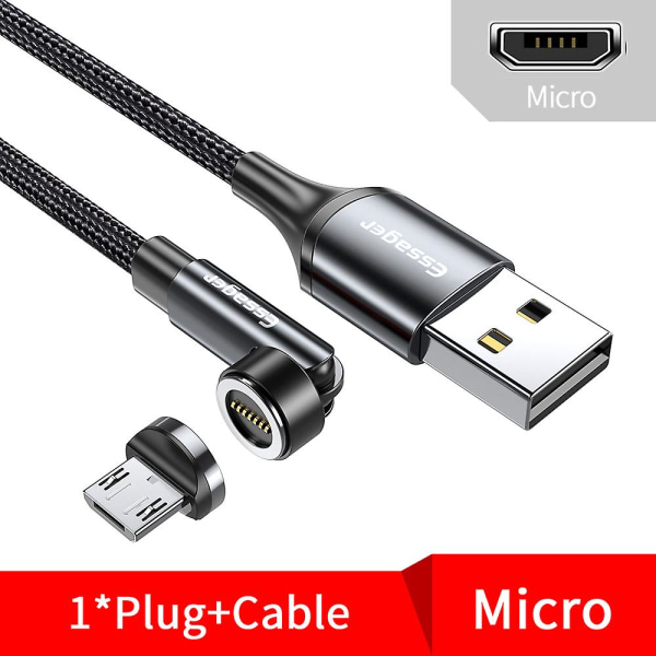 3a Snabbladdning Magnetisk Kabel Micro USB Typ C Data Magnetladdare För Iphone Xiaomi Mobiltelefon 540 Rotera Trådsladd 1m Grey Micro Cable