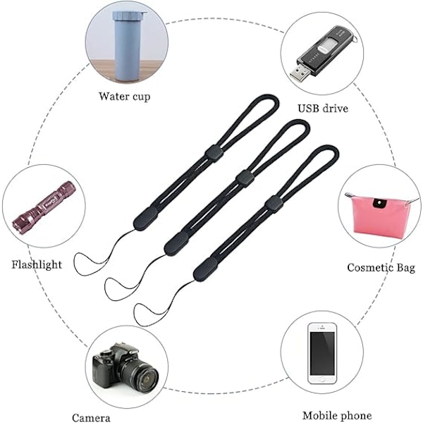 5 stk. håndledsstropper, håndledsreb, justerbare nylon håndledsremme til mobiltelefon, kamera, GoPro (sort)