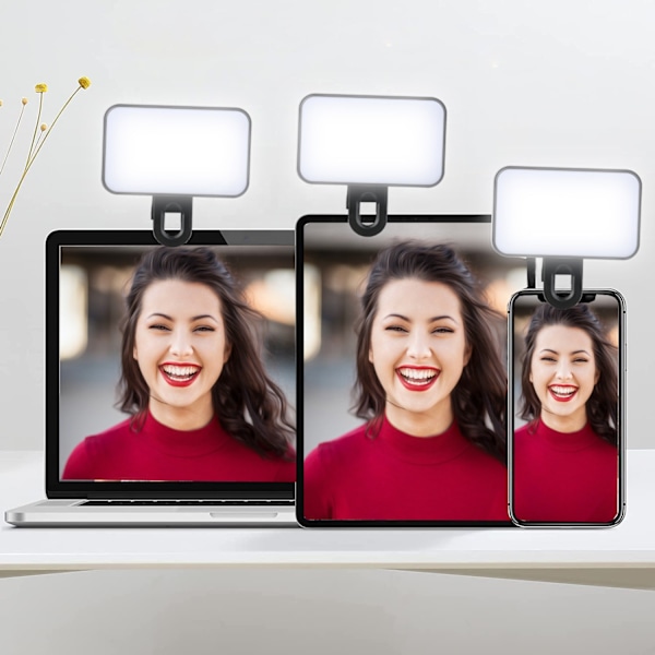Bærbar Genopladelig LED Ringlampe, 3 Lystilstande, USB- og Batteridrevet, Egnet til Telefon, Zoom-konference, Clip-on, Justerbar