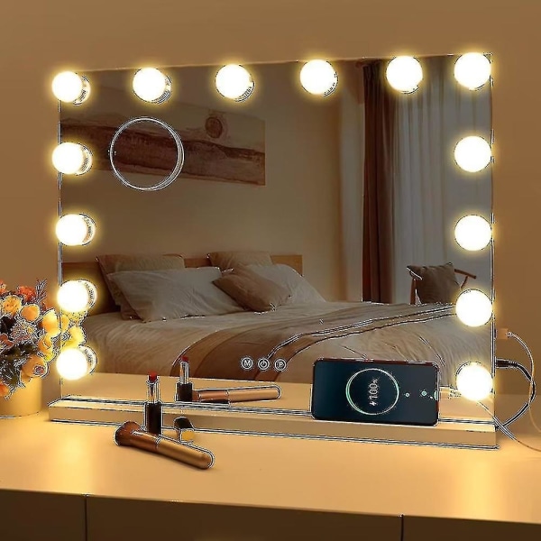 Hollywood Mirror Usb Makeup Lights tent 10 pærer 3 lysmoduser Bordplate Veggmonterte kosmetiske lys (kun pære) 14 Bulbs