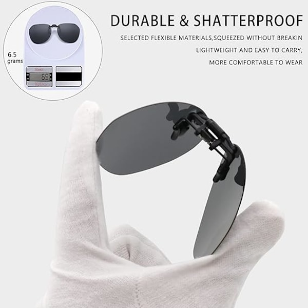 Gul Clip-on Solbriller - Polariserede Clip on Solbriller over Briller Unisex, Rammeløs Polariseret Flip-JAN- B
