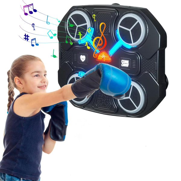 Musikalisk boxningsmaskin med boxningshandskar, smart musikalisk boxningsmaskin med Bluetooth och justerbara lampor, väggmonterad, väggmålstränare Bluetooth Pink