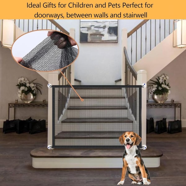 Mesh trappeport, kæledyrsport, trappeporte til hunde, der giver et sikkert område for kæledyr og baby at lege og hvile (sort, 110 x 72 cm)