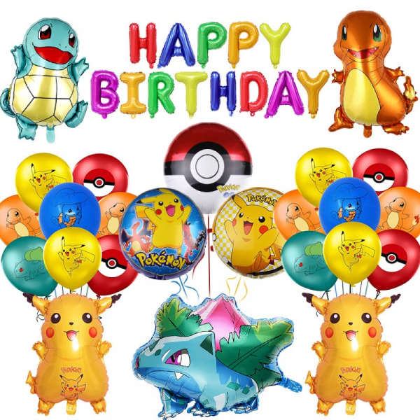 Po.Ke.Mon Ilmapallot Set Folio Latex-ilmapallot Lasten syntymäpäiväjuhlien koristelu Pikachu Handheld Stick