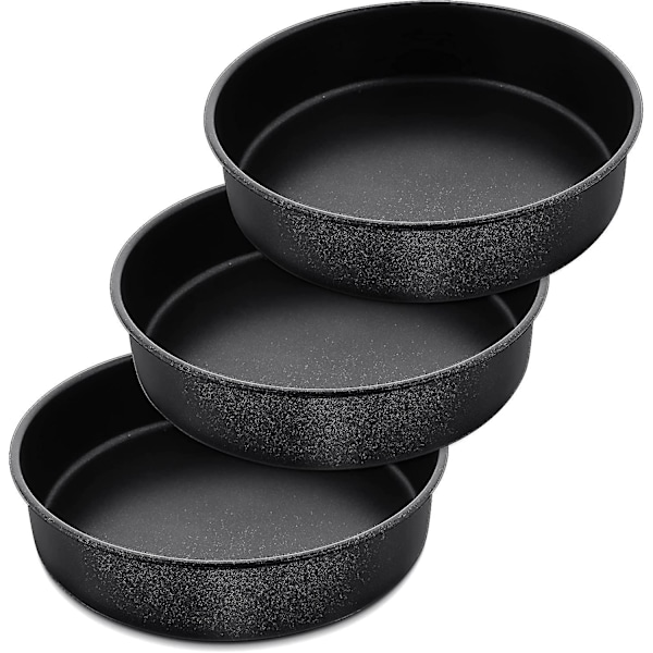 8 tommer rund kageform sæt med 3, rustfrit stål sort non-stick rund bageform