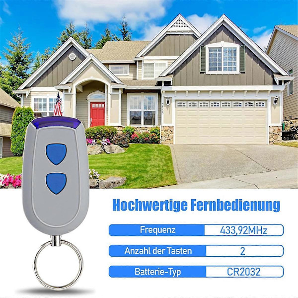 2-pak 433,92 MHz Fjernbetjening til Crawford Standard Steel EA433 2KS, EA433 2KM, EA433 4KS, RCU 43