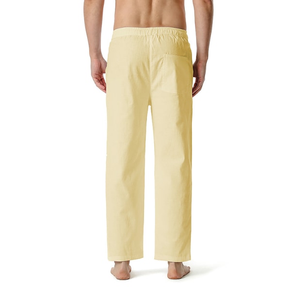 Män Vanliga raka ben Casual byxor Yoga Beach Lös resår midja khaki 3XL