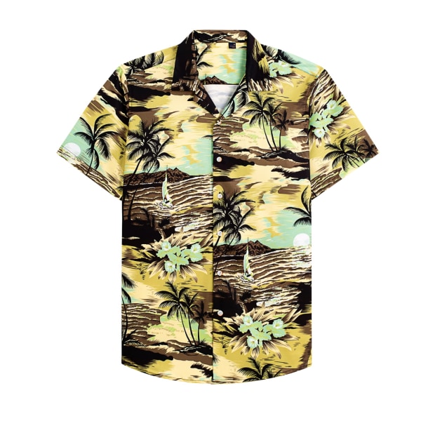 Hawaiiansk skjorta för män, unisex sommarstrand Casual kortärmad skjorta med knapp, printed kläder Style 2 L