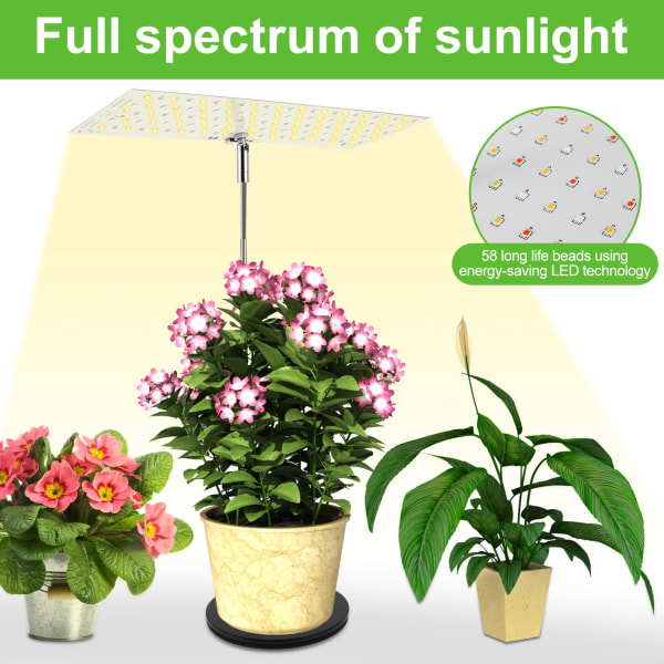 Vækselys, LED-plantelys med fuldt spektrum til indendørs planter, højdejusterbar, med timer, 4 dæmpbare lysstyrker
