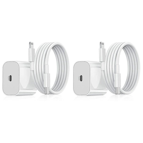 2-pack - Laturi iPhonelle - Pikalaturi - Adapteri + Kaapeli 20W Valkoinen 2-pack iPhone