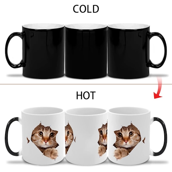 Färgskiftande Mugg, Rolig Katt Färgskiftande Keramisk Kaffekopp, 33 cl Färgbytande Kaffemugg, Söt Julklappsmugg