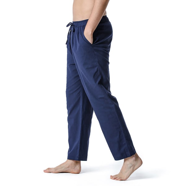Mænd Almindelige Lige Ben Casual Bukser Yoga Strand Løse elastiske taljebunde navy blue XL