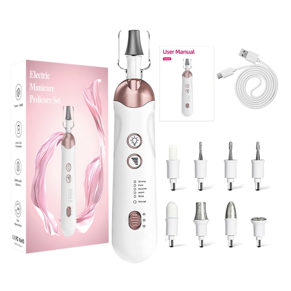 Profesjonelt trådløst manikyr- og pedikyrssett: elektrisk neglefilsett, LED-hånd- og fotpleie trimmerbuffer (kvinner, menn, babyer, kjæledyr) pink
