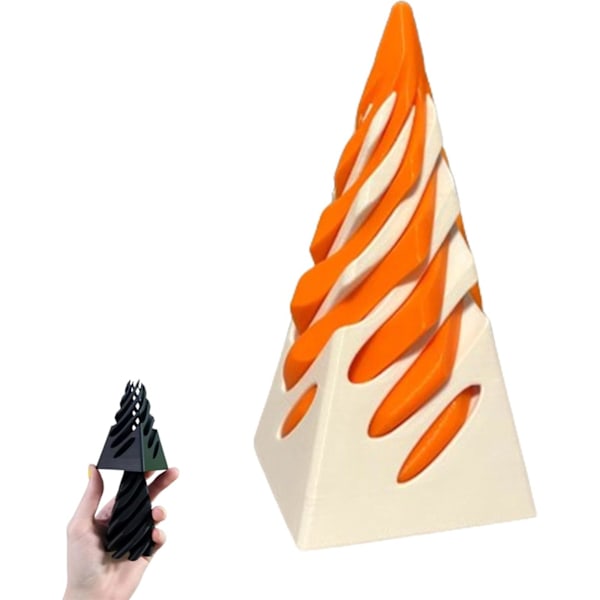 Omöjlig pyramid genomgångsskulptur, genomgångspyramid Fidget Toy, 3D omöjlig pyramid genomgång ångestlindring leksak Orange White