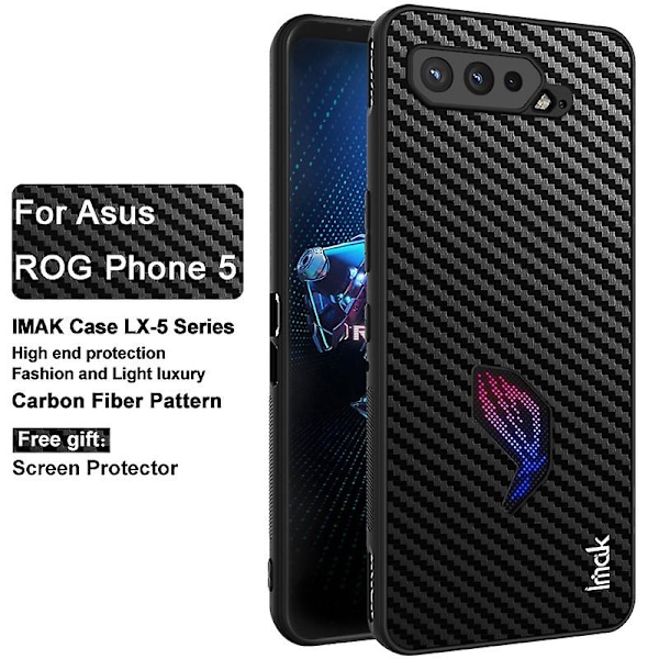 Case Lx-5 Series Pu Läder + PC + Tpu cover med skärmfilm för Asus Rog Phone 5 Carbon Fiber