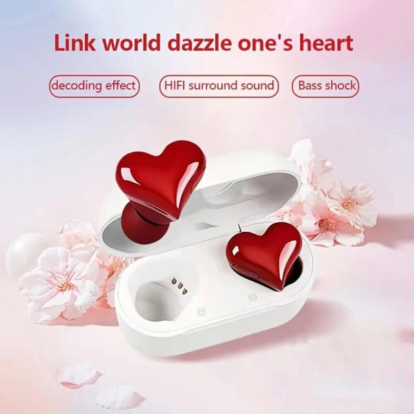 Hjärtformade True Wireless Earbuds Bluetooth 5.3 Hörlurar Hörlurar Headset Red