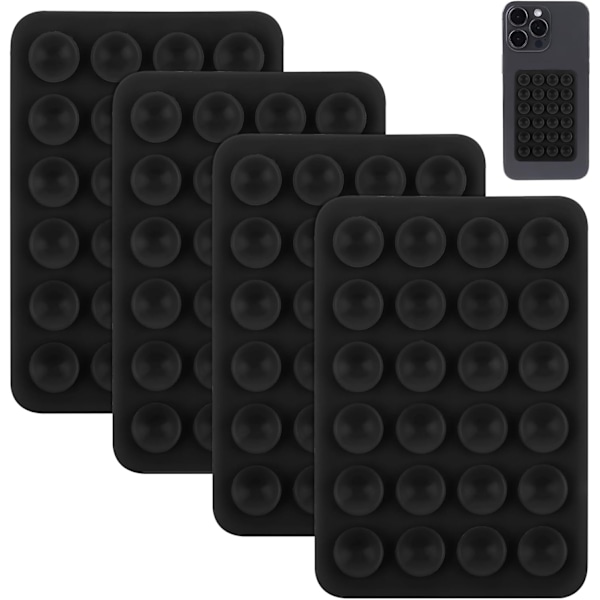4 stk. Silikone Sugekop Telefonholder, Bagside Mobil Fidget Spejlholder til Selfies og TikTok Videoer Kompatibel med iPhone og Android (Sort)