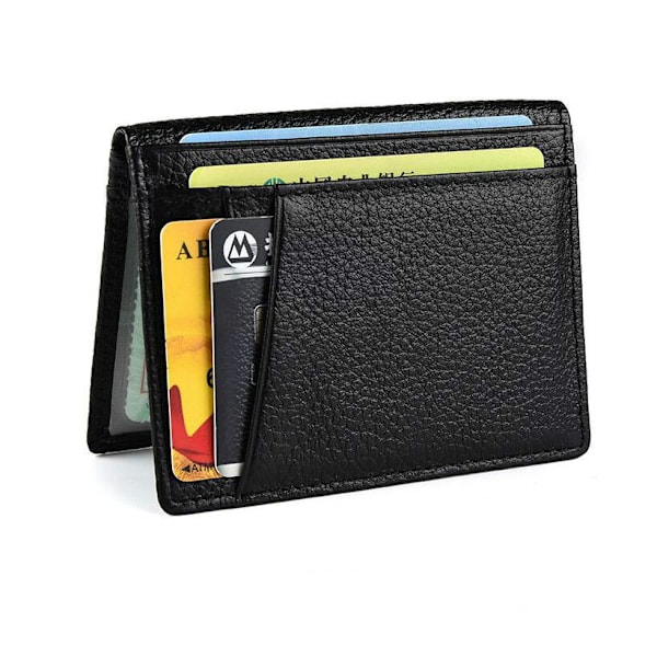 Elegant Genuine Leather Card Holder: Secure, Stylish & Practical Black Black Svart