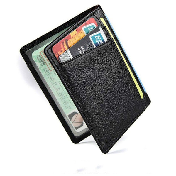 Elegant Genuine Leather Card Holder: Secure, Stylish & Practical Black Black Svart