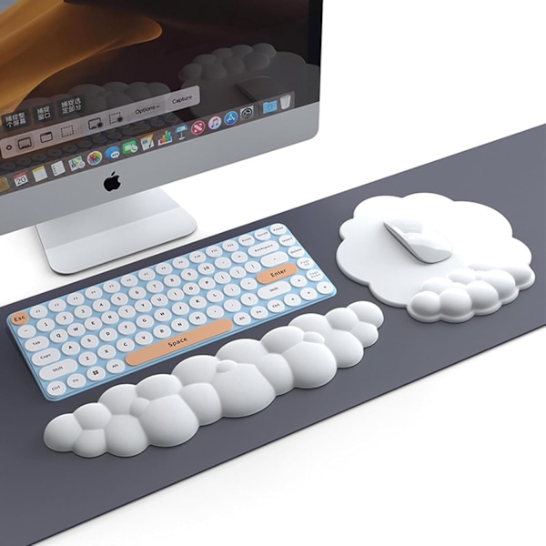 Moln Tangentbordskudde, Vit Tangentbords Minnesskum Handledsstöd, Ergonomisk, Lindrar Skrivsmärta, Tangentbordsmatta white