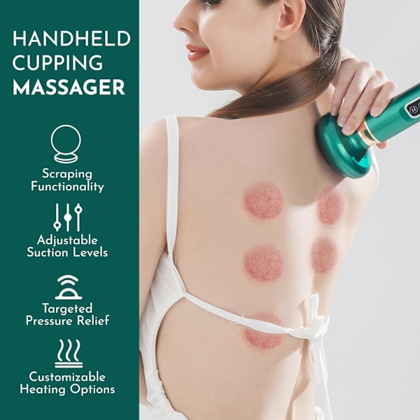 Smart Koppningsmassageapparat – 12 Justerbara Värme- & Tryckinställningar | Gua Sha + Snabbladdning | Professionell Avkoppling Hemma 12 växlar grön 12 gears green Red light
