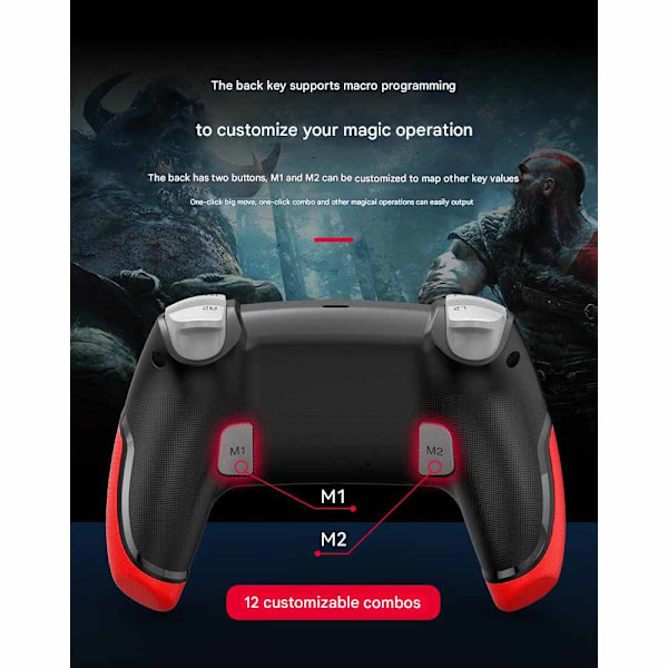Game Elite Controller for PS4 Slim/Pro, Dobbel Vibrasjons Gamepad for PC, USB-tilkoblet Gamepad, Bluetooth Joystick