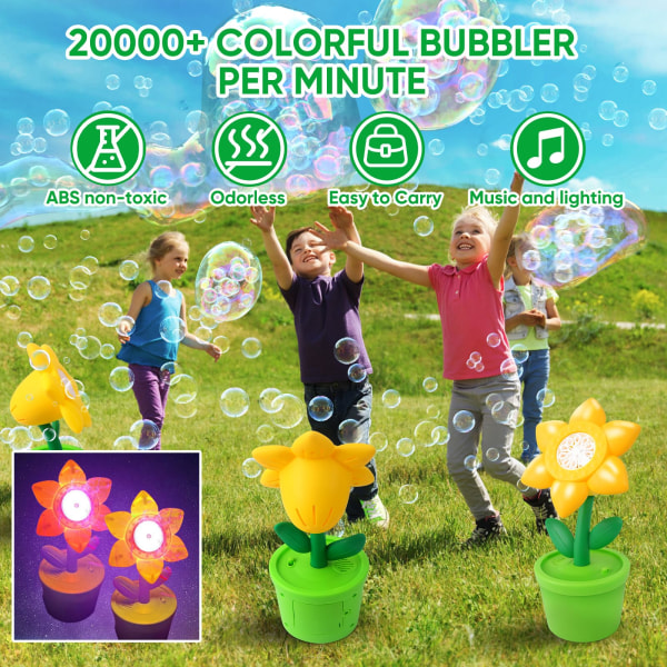 Bubbelmaskin för barn, genererar över 20 000 bubblor per minut, bärbar batteridriven solrosbubbelmaskinleksak för utomhus/inomhusfester blue
