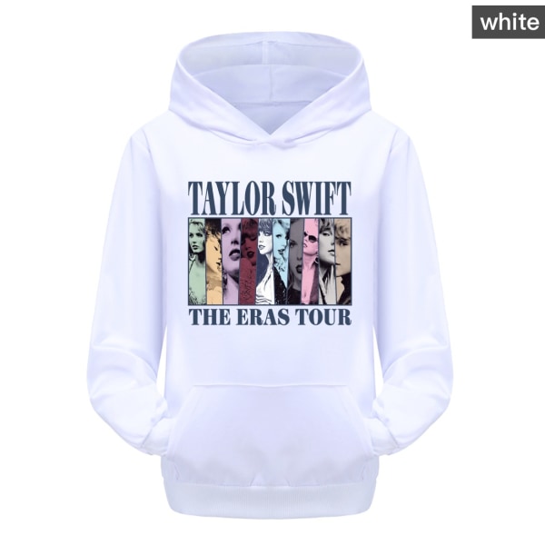 Pop Taylor Swift The Eras Tour Hættetrøje Piger Drenge Hættetrøje Pullover Toppe 9-14 år Børn Teenagere White 110cm
