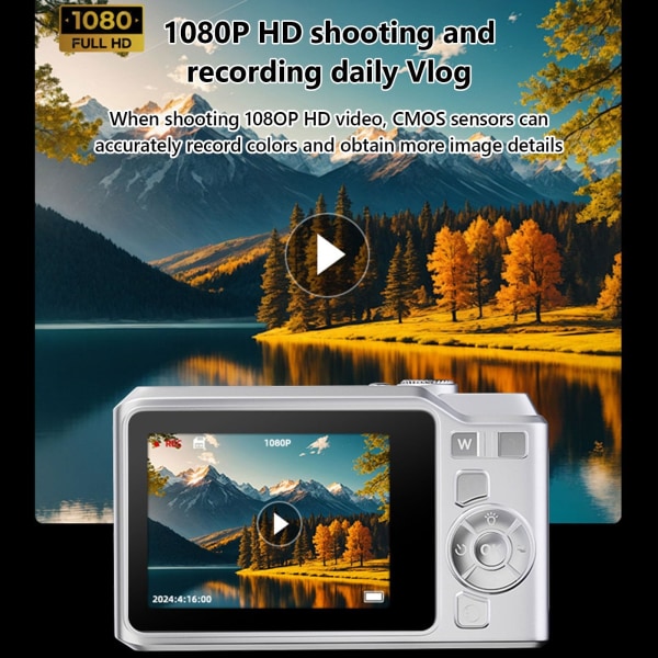 Digitalkamera, full HD 1080P-kamera, 2,8-tommers digital, med 8x zoom anti-shake og fotograferingsopptak, bærbar liten Vlog-kamera silver
