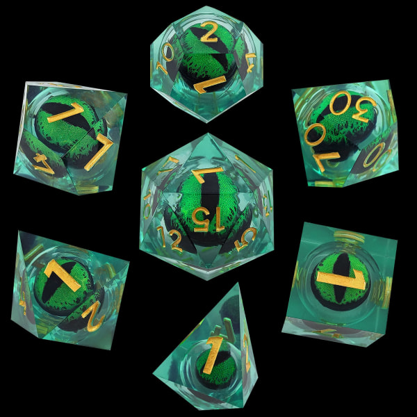 Dragon's Eye Terninger, Resin Terninger, Håndlavede Liquid Core Resin Terninger, Resin Sharp Edge Terning, Polyhedral Terning, Terningsæt green