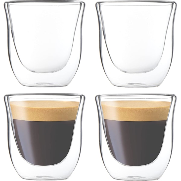4-pakning 80 ml espressokopper, dobbeltveggede termo-isolerte espressokopper, kaffekopper i glass