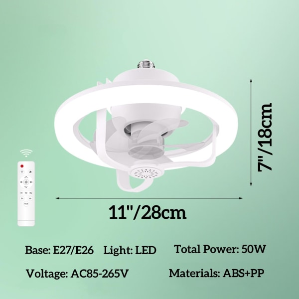 Socket Fläkt Light 11 Inches E26/E27 Socket Fläkt Takfläkt med ljus Dimbar fjärrkontroll 360° rotation med RGB Mode Light 220V