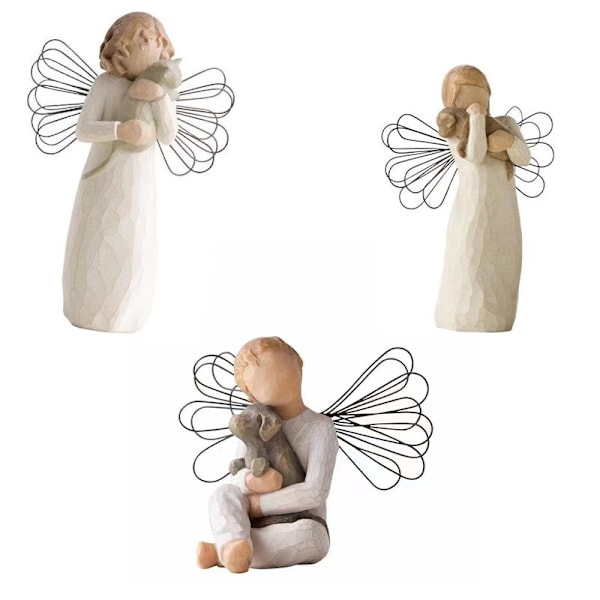 Willow harts -jäljitelmä puunveisto ystävyyden enkeli patsas hartsi käsityö kodin sisustus pari koriste Sitting on wings