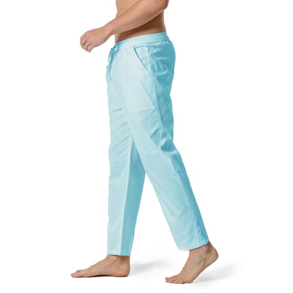 Mænd Almindelige Lige Ben Casual Bukser Yoga Strand Løse elastiske taljebunde blue XL