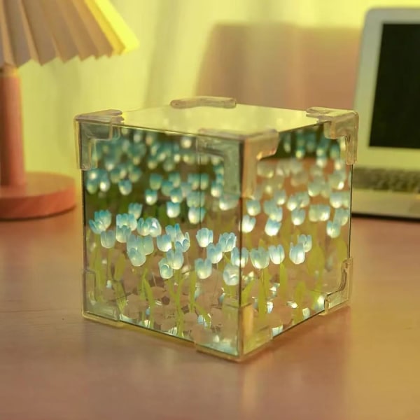 Handgjord kubformad spegellampa i form av tulpan - Kreativ bordslampa, perfekt present till vänner, unik möbeldekoration a1