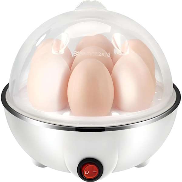 Egg Cooker och Äggkokare 7 Ägg Kapacitet 3-i-1 Elektrisk Kokt Ägg, Grönsakskokare, Pocherare, Äggröra, Omelettmaskin med Automatisk Avstängning (Vit)