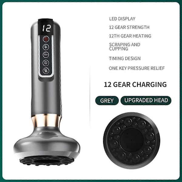 Koppesett Gua Sha Massasje Trykkavlastning Oppvarming Trykkavlastning 12 Moduser Smart Elektrisk Kopping Bærbar gray