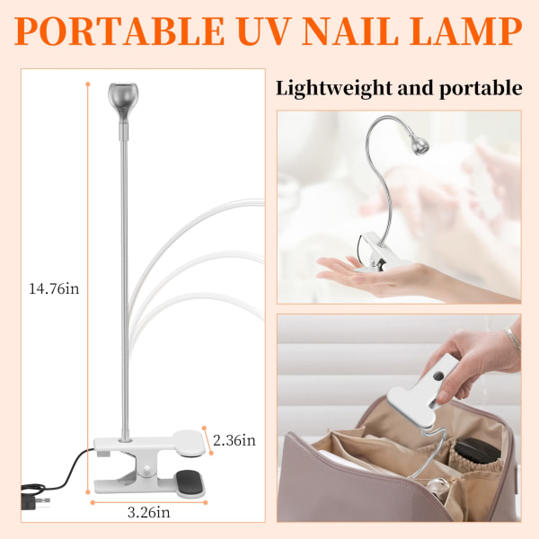 UV-lampe for gelnegler, roterbar 3W USB LED-gelneglelampe med sikkerhetsklips, mini UV-lampe negler for gelneglelakk, negletørker Silver