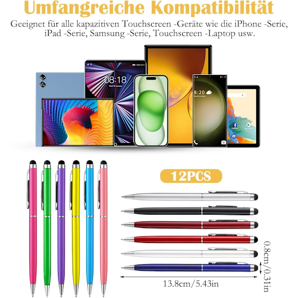 Pekepenn for nettbrett med svart kulepenn, kapasitiv penn for iPad, iPhone, Kindle, mobiltelefon, Samsung nettbrett, Galaxy alle berøringsskjermer